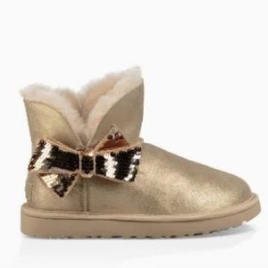 Ugg gold glitter mini boots with bow